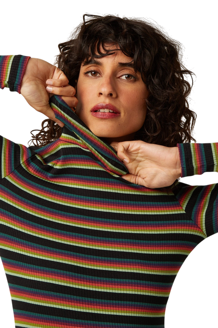 King Louie Rollneck Top Lottie Stripe, botanical green