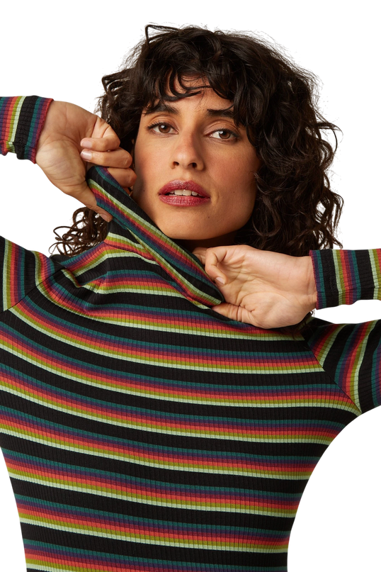 King Louie Rollneck Top Lottie Stripe, botanical green