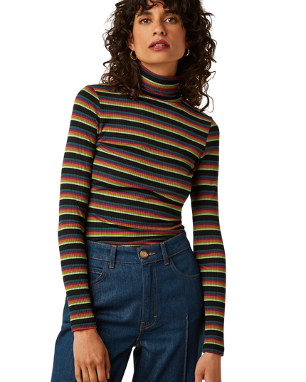 King Louie Rollneck Top Lottie Stripe, botanical green