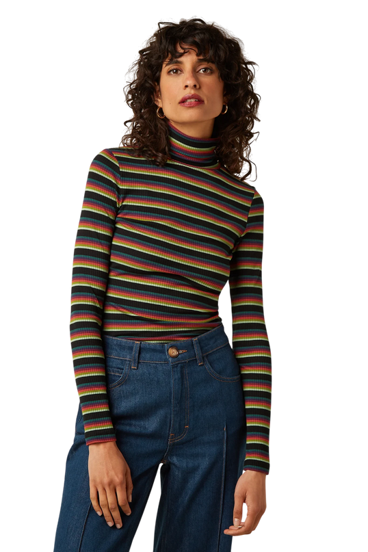 King Louie Rollneck Top Lottie Stripe, botanical green