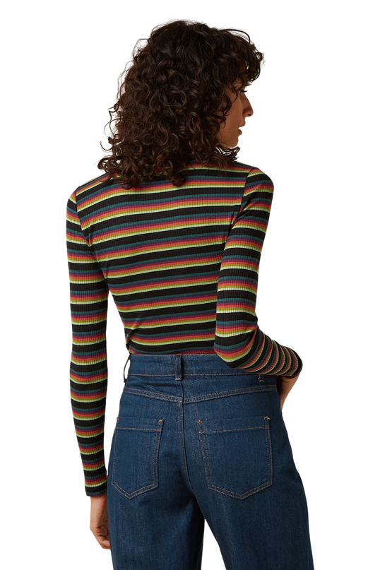 King Louie Rollneck Top Lottie Stripe, botanical green