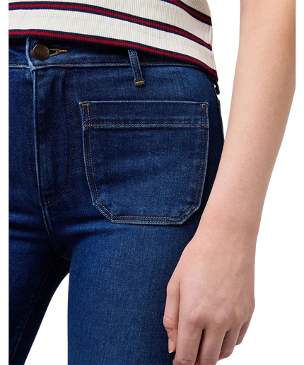 DŻINSY WRANGLER ROZKLOSZOWANE, CIEMNY SPRANY DENIM