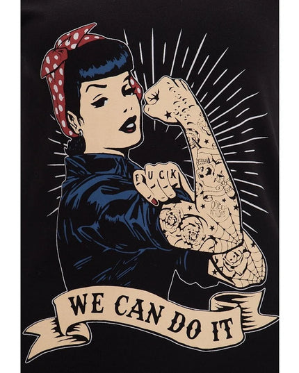 QUEEN KEROSIN TOP "WE CAN DO IT", ZWART