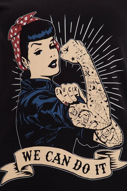 QUEEN KEROSIN TOP "WE CAN DO IT", ZWART