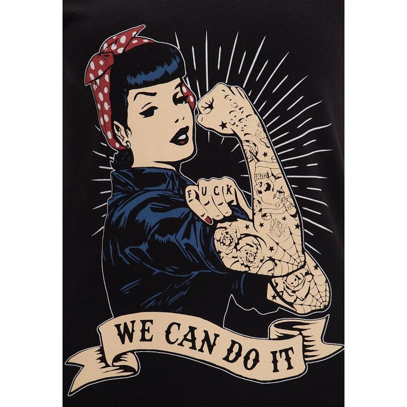 QUEEN KEROSIN TOP "WE CAN DO IT", ZWART