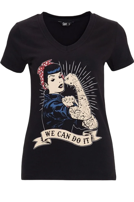QUEEN KEROSIN TOP "WE CAN DO IT", ZWART