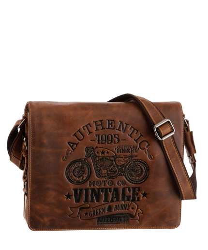 BOLSO MENSAJERO A4 CAFE RACER GREENBURRY DE CUERO MARRÓN