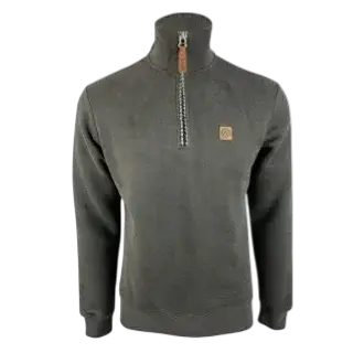 TROJAN Quarter Zip Jacquard Trim Sweat Charcoal