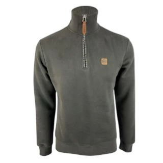 Quarter Zip Jacquard Trim Sweat Charcoal