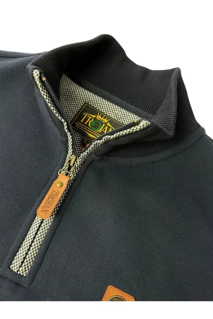 TROJAN Quarter Zip Jacquard Trim Sweat navy