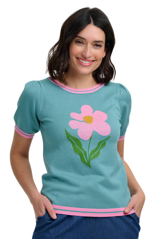 DOMINIQUE KNIT TOP, SEAFOAM, ART FLOWER