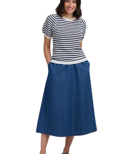 SUGAR HILL BRIGHTON MAGGIE T-SHIRT CORALINE KNOT TOP OFF WHITE/NAVY, NAUTICAL STRIPE
