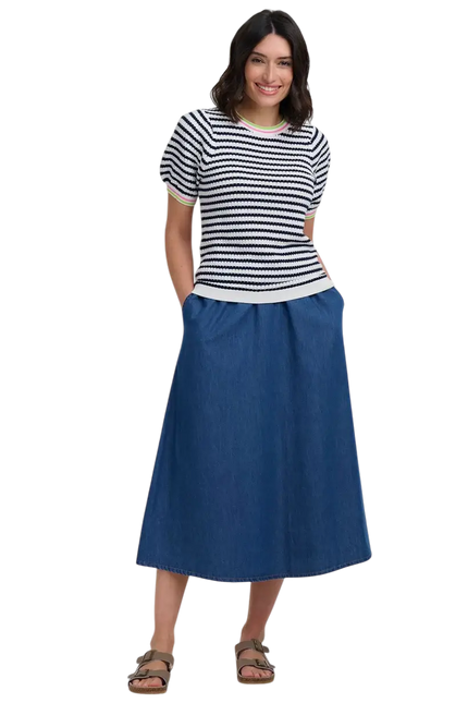 SUGAR HILL BRIGHTON T-SHIRT MAGGIE CORALINE KNOT TOP BIANCO SPORCO/BLU NAVY, RIGHE NAUTICHE