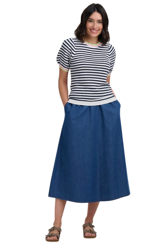 MAGGIE T-SHIRT CORALINE KNOT TOP OFF WHITE/NAVY. NAUTICAL STRIPE
