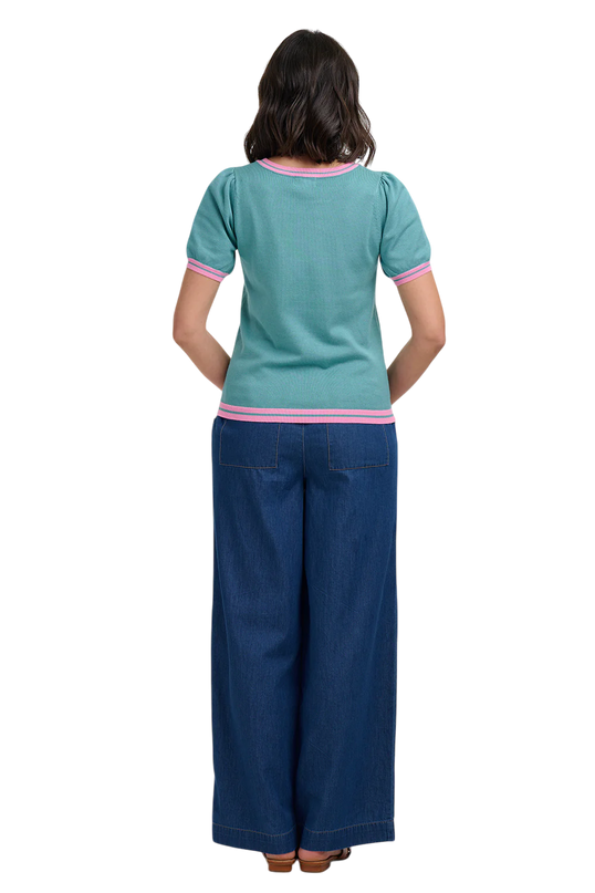 DOMINIQUE KNIT TOP, SEAFOAM, ART FLOWER