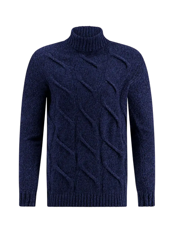A FISH NAMED FRED Rollkragenpullover mit Zopfmuster NAVY