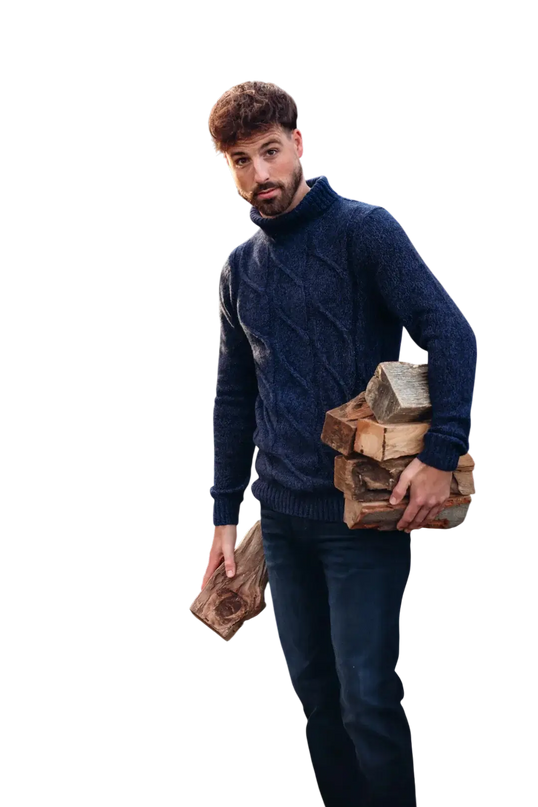 A FISH NAMED FRED Rollkragenpullover mit Zopfmuster NAVY