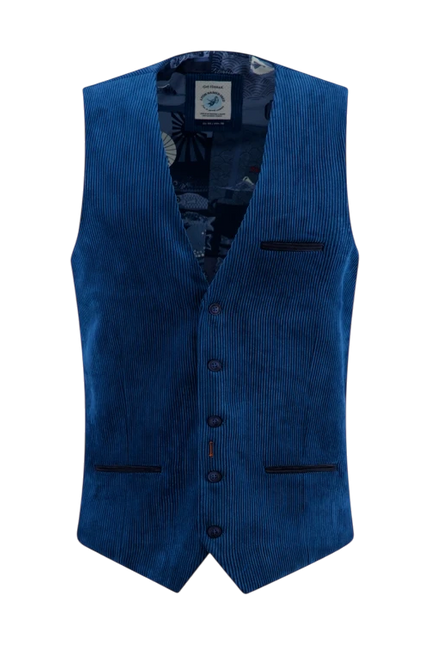 A fish named Fred waistcoat rib, night sky blue
