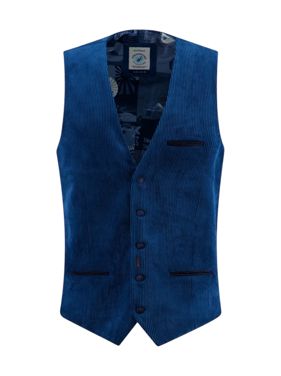 A fish named Fred waistcoat rib, night sky blue
