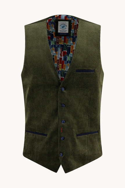 A FISH NAMED FRED WAISTCOAT RIB TOKYO TRIP, FOREST GREEN