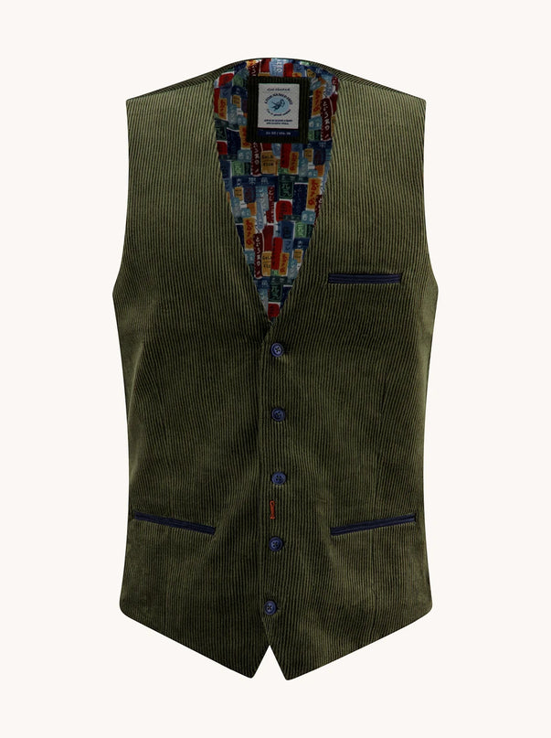 A FISH NAMED FRED WAISTCOAT RIB TOKYO TRIP, FOREST GREEN