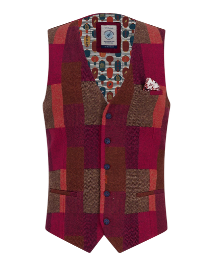 A fish named Fred waistcoat bold check, burgundy