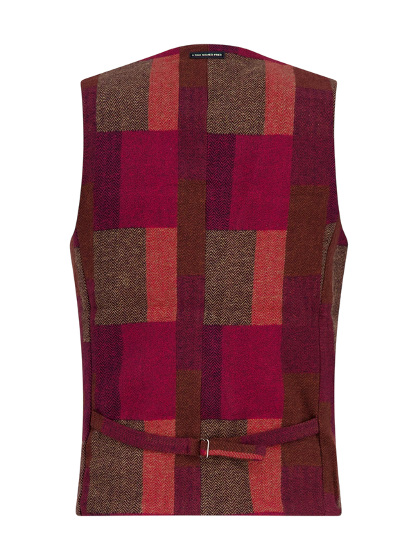 A fish named Fred waistcoat bold check, burgundy