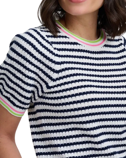 SUGAR HILL BRIGHTON MAGGIE T-SHIRT CORALINE KNOT TOP OFF WHITE/NAVY, NAUTICAL STRIPE