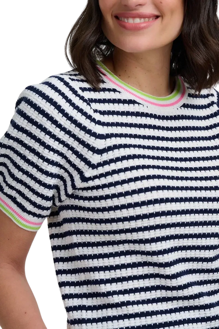 SUGAR HILL BRIGHTON T-SHIRT MAGGIE CORALINE KNOT TOP BIANCO SPORCO/BLU NAVY, RIGHE NAUTICHE