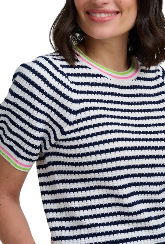 SUGAR HILL BRIGHTON MAGGIE T-SHIRT CORALINE KNOT TOP OFF WHITE/NAVY, NAUTICAL STRIPE