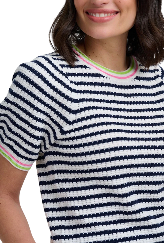 MAGGIE T-SHIRT CORALINE KNOT TOP OFF WHITE/NAVY. NAUTICAL STRIPE