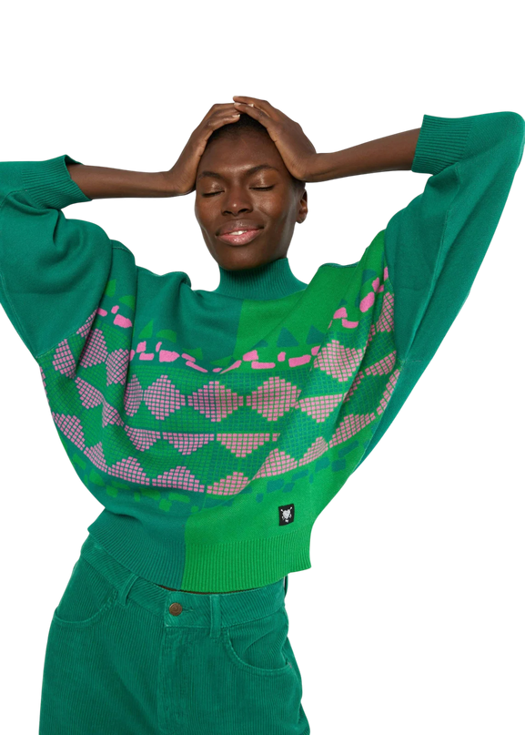 Diamond Loom Egg chunky pullover green