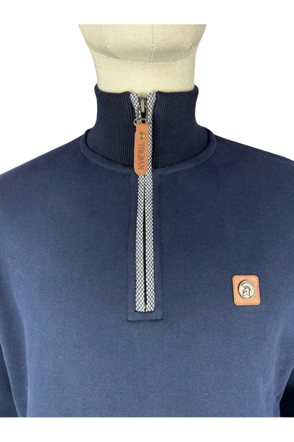 TROJAN Quarter Zip Jacquard Trim Sweat navy