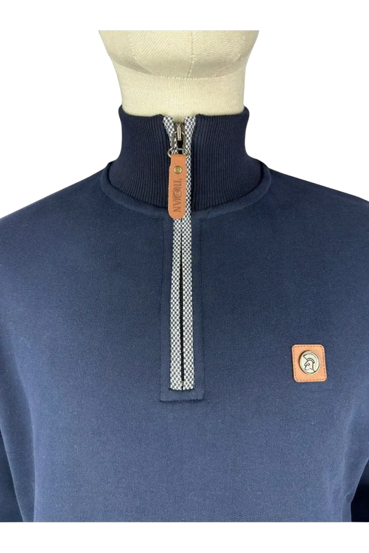 TROJAN Quarter Zip Jacquard Trim Sweat navy