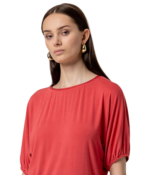 PUFF SLEEVE SHORT SLEEVE TEE - RED