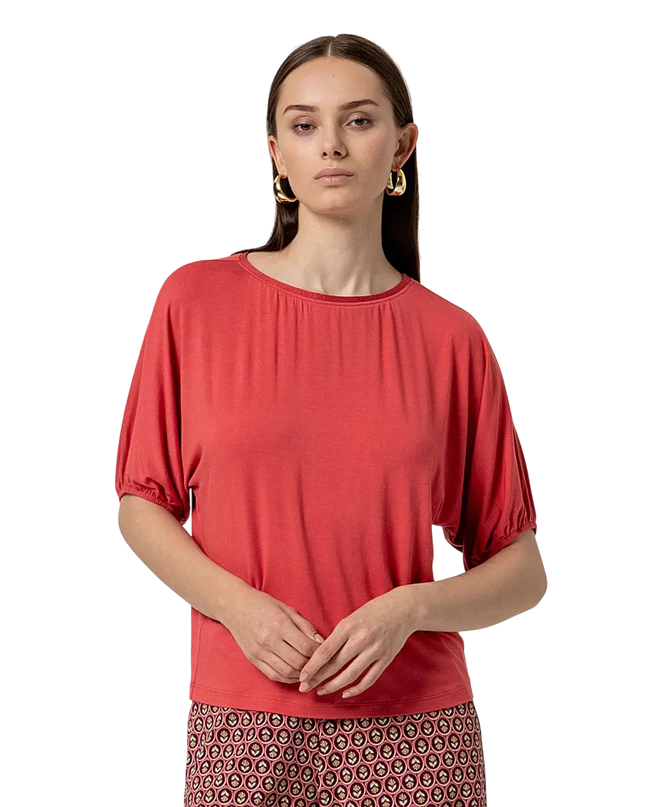 PUFF SLEEVE SHORT SLEEVE TEE - RED