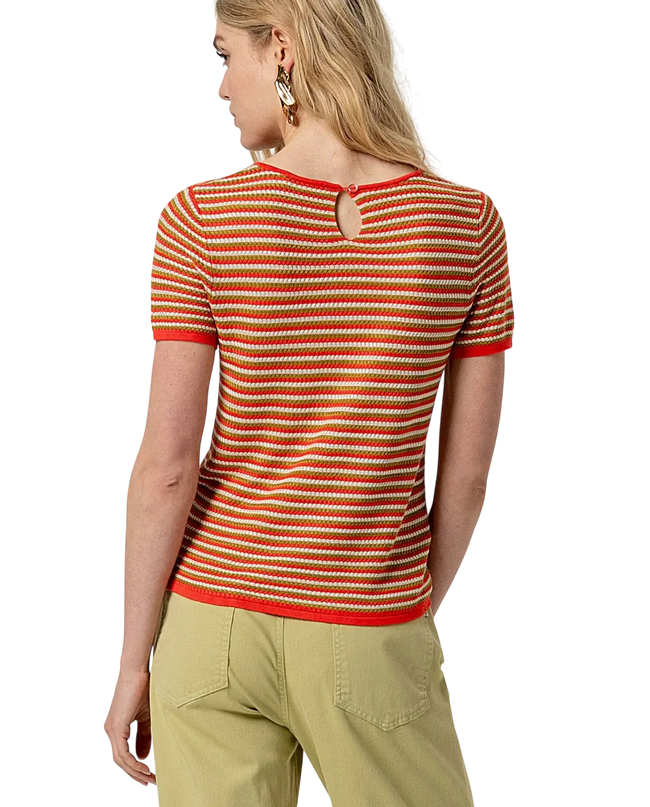 RED STRIPED SHORT-SLEEVED SWEATER