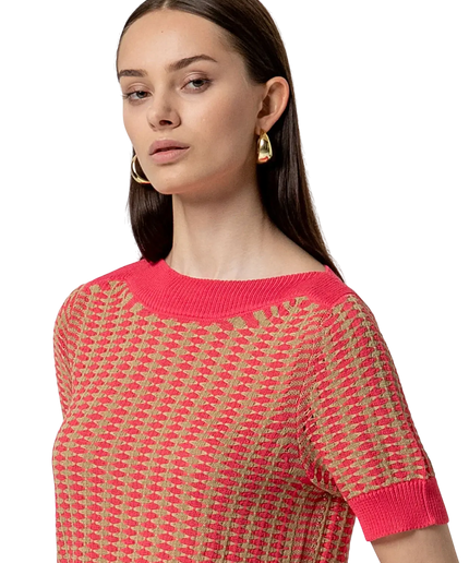 SURKANA PINK BOAT NECK SHORT-SLEEVED SWEATER
