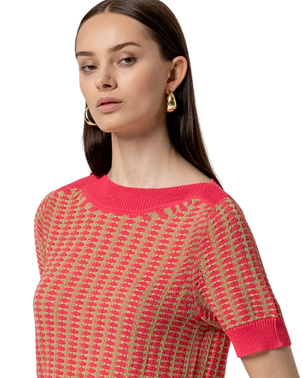 SURKANA PINK BOAT NECK SHORT-SLEEVED SWEATER