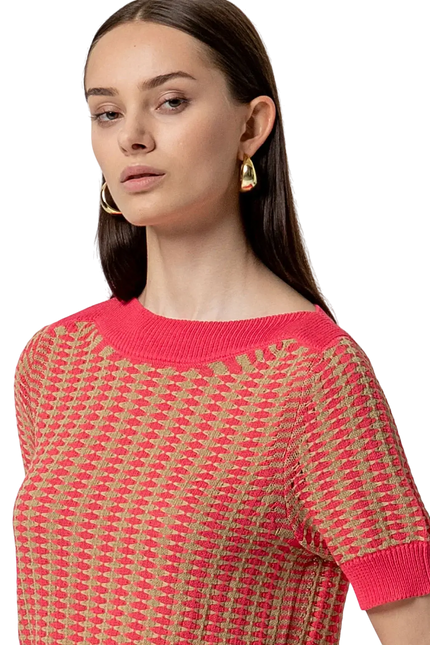 SURKANA BOAT NECK SHORT SLEEVE SWEATER PINK