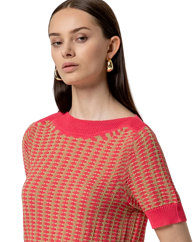 SURKANA PINK BOAT NECK SHORT-SLEEVED SWEATER