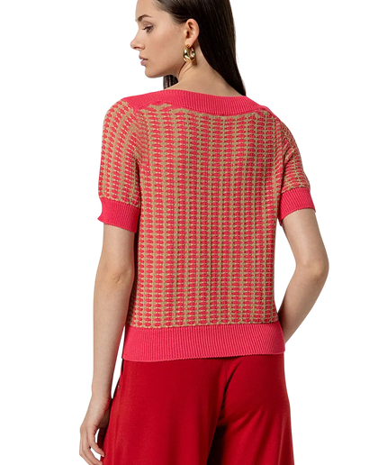 SURKANA PINK BOAT NECK SHORT-SLEEVED SWEATER