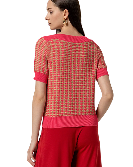 SURKANA PINK BOAT NECK SHORT-SLEEVED SWEATER