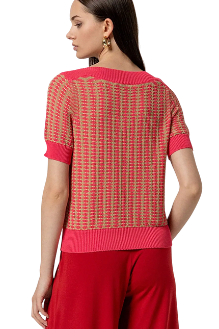 SURKANA BOAT NECK SHORT SLEEVE SWEATER PINK