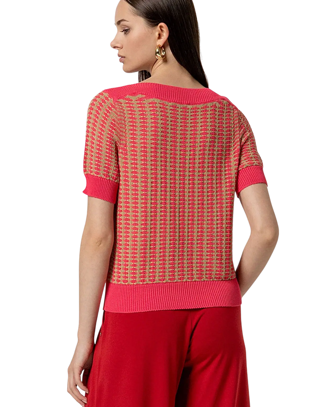 SURKANA PINK BOAT NECK SHORT-SLEEVED SWEATER