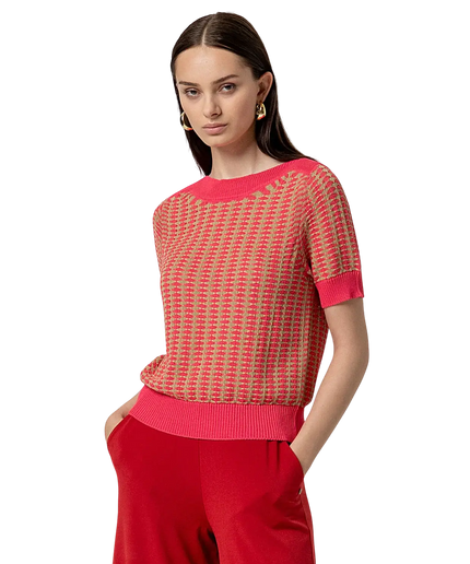 SURKANA PINK BOAT NECK SHORT-SLEEVED SWEATER