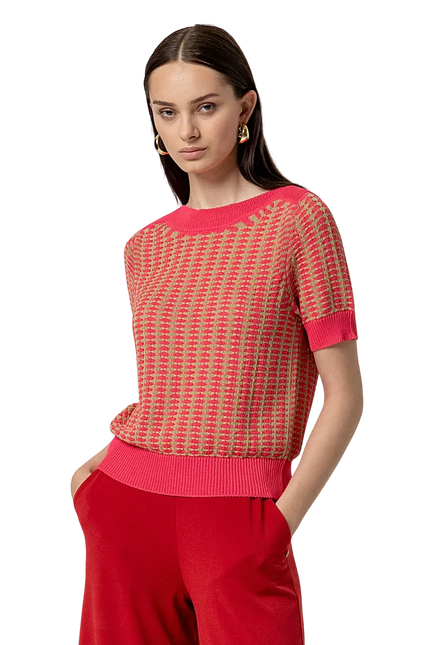 SURKANA BOAT NECK SHORT SLEEVE SWEATER PINK