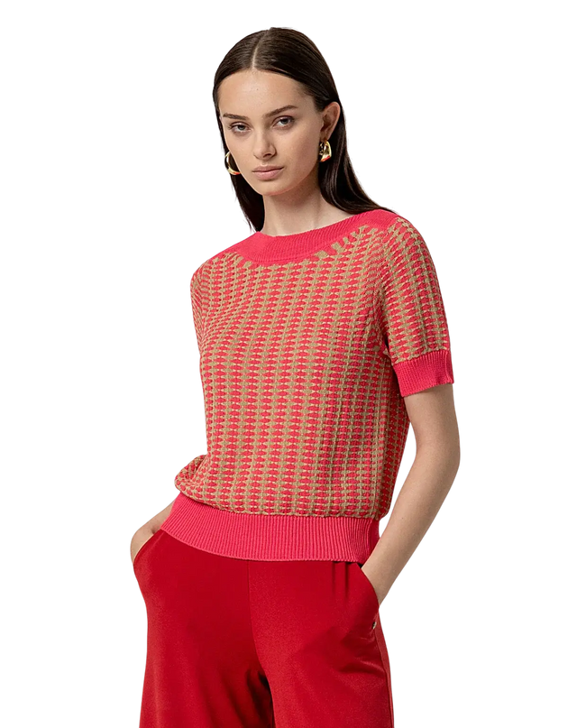 SURKANA PINK BOAT NECK SHORT-SLEEVED SWEATER