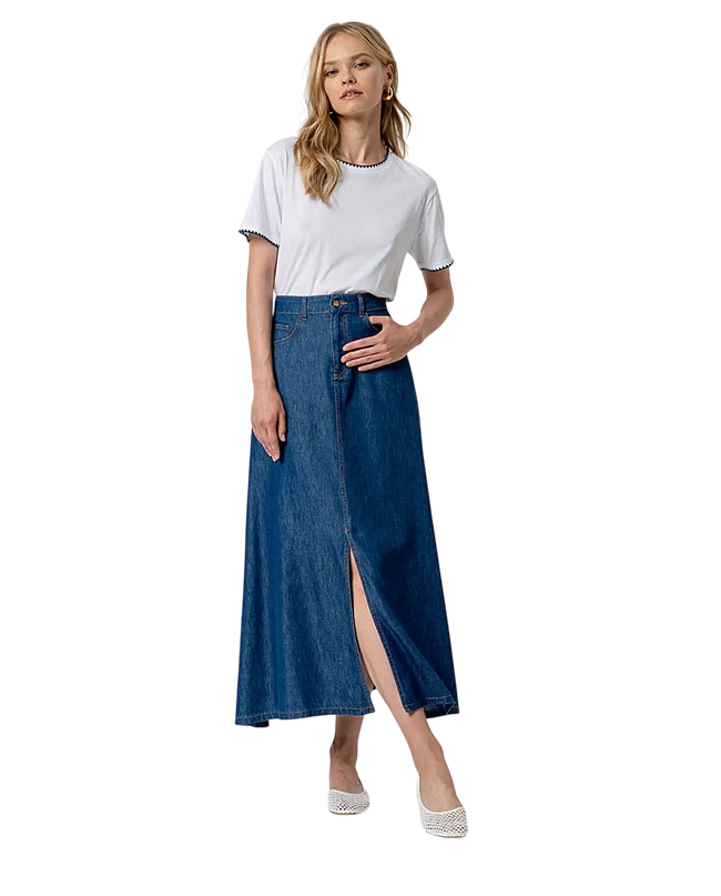BLUE MAXI SKIRT WITH SLIT