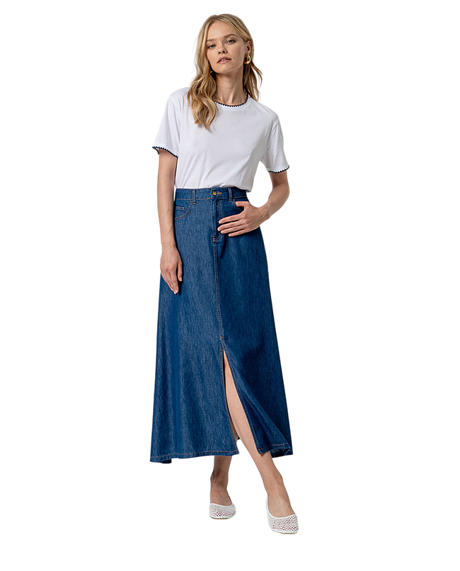 MAXI SKIRT WITH SLIT BLUE